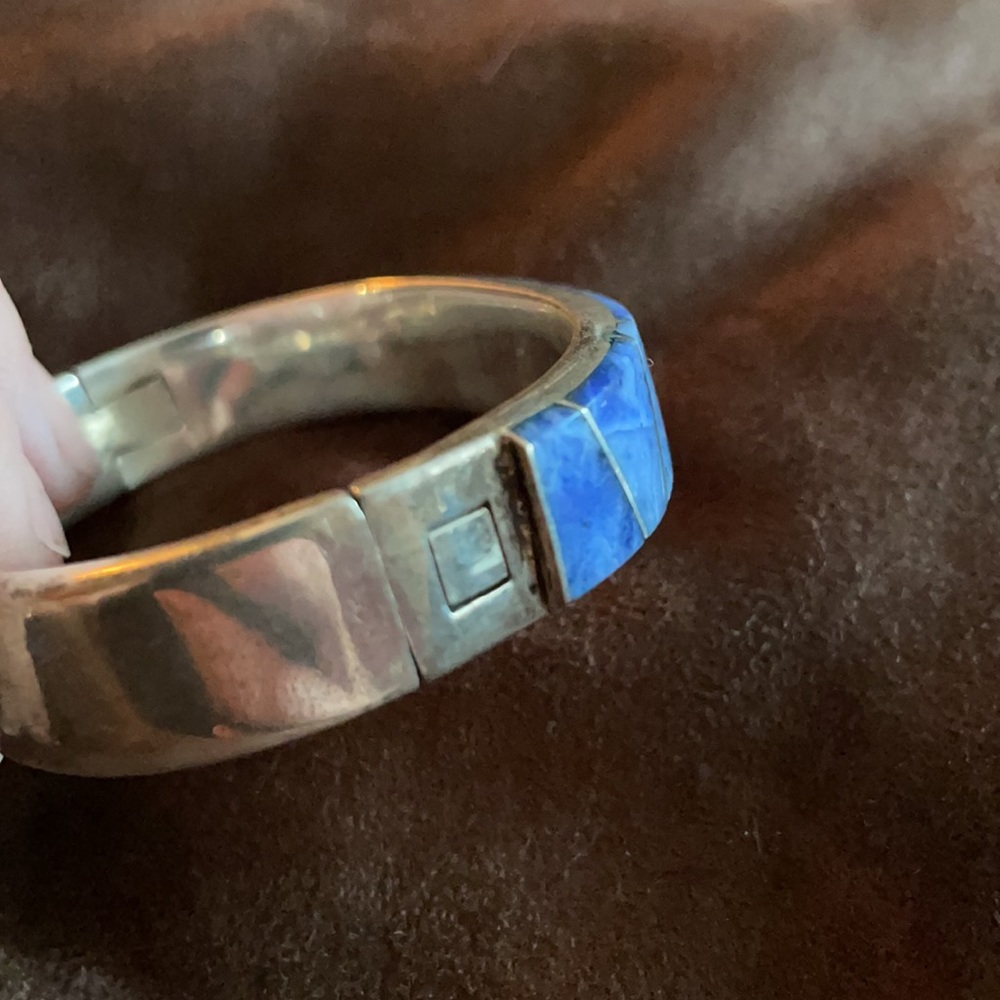 Silver/Sodalite Mexican Hinge Bangle - image 4